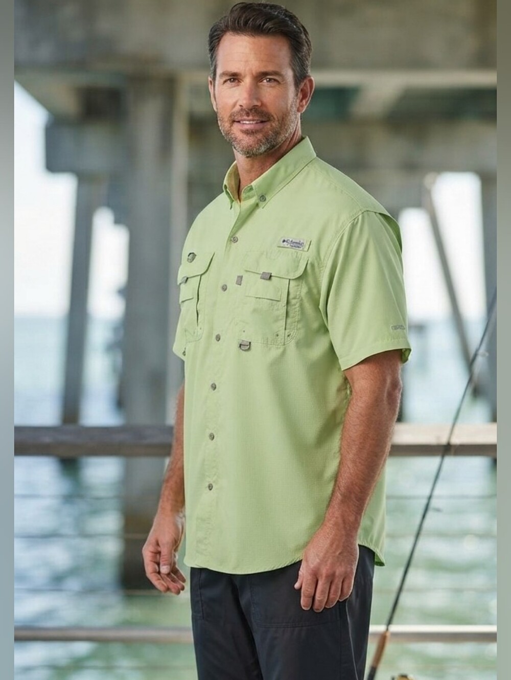 Columbia PFG Short Sleeve Light Green Fishing Shirt Men's M (Fits Large) GUC